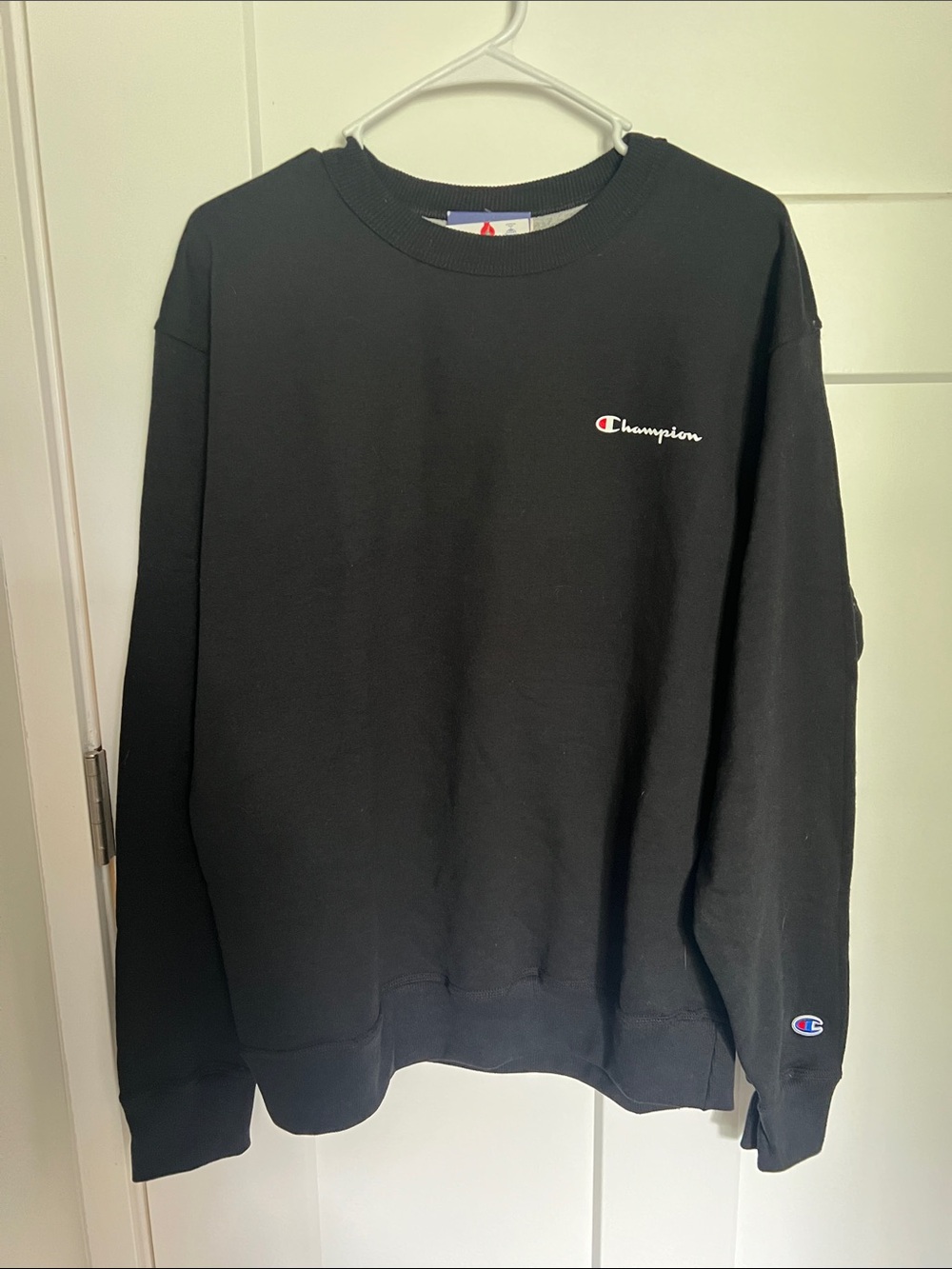 Champion Black Crewneck Sweatshirt with Embroidered Logo